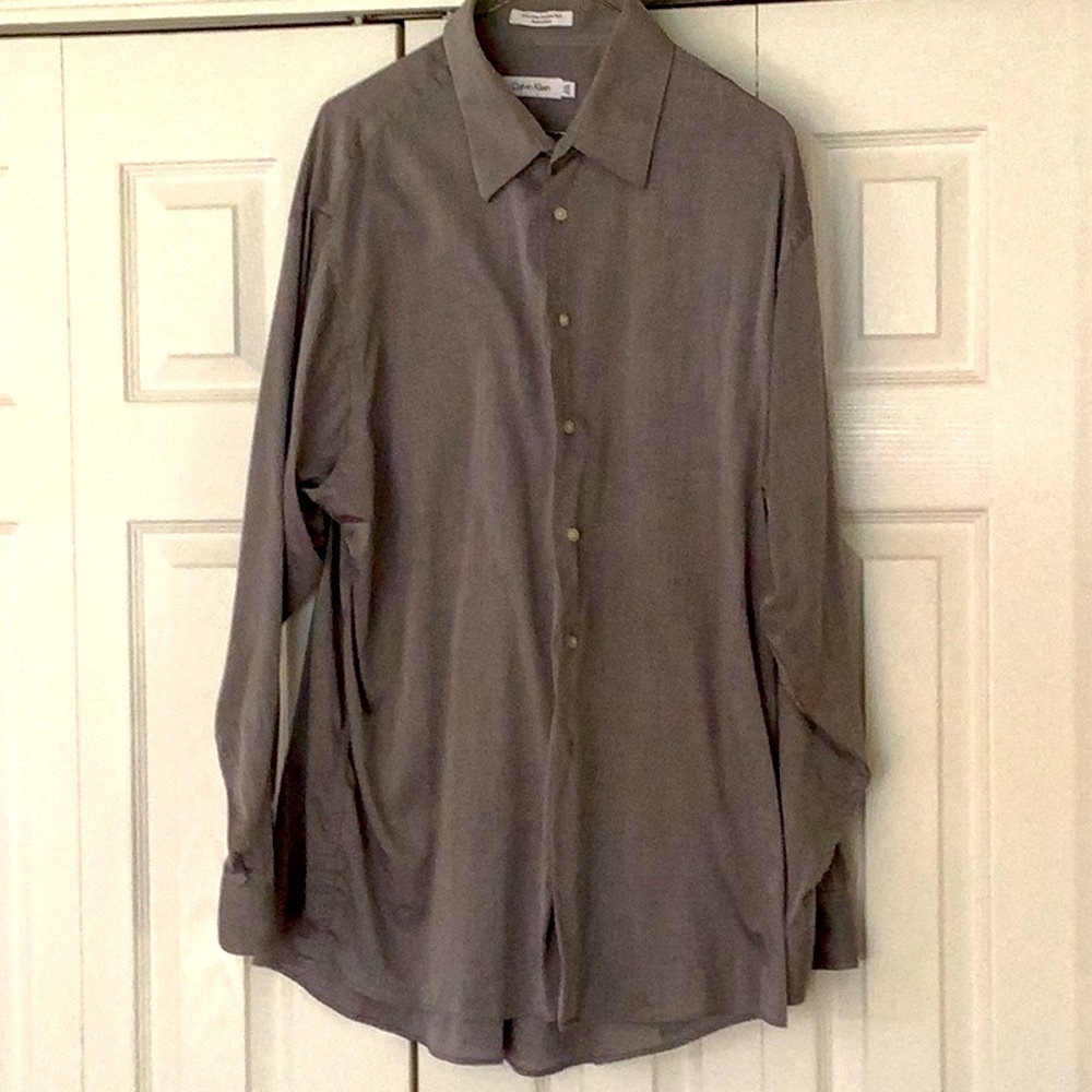Calvin Klein Gray Dress Casual Long Sleeve Mens Shirt 17 1/2 34/35